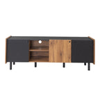 Meuble TV Mid-century avec 3 placards, table console média pour TV jusqu'à 70", centre de divertissement avec rangement