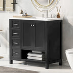 Meuble-lavabo moderne de 36 po avec lavabo, 2 armoires, 2 poignées métalliques et glissières de tiroir, convient pour salle de bain ou dressing