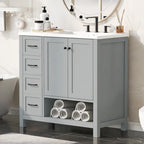 Meuble-lavabo moderne de 36 po avec lavabo, 2 armoires, 2 poignées métalliques et glissières de tiroir, convient pour salle de bain ou dressing