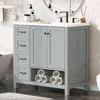 Meuble-lavabo moderne de 36 po avec lavabo, 2 armoires, 2 poignées métalliques et glissières de tiroir, convient pour salle de bain ou dressing