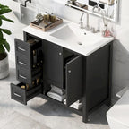 Meuble-lavabo moderne de 36 po avec lavabo, 2 armoires, 2 poignées métalliques et glissières de tiroir, convient pour salle de bain ou dressing