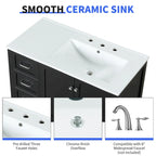 Meuble-lavabo moderne de 36 po avec lavabo, 2 armoires, 2 poignées métalliques et glissières de tiroir, convient pour salle de bain ou dressing