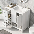 Meuble-lavabo moderne de 36 po avec lavabo, 2 armoires, 2 poignées métalliques et glissières de tiroir, convient pour salle de bain ou dressing