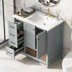 Meuble-lavabo moderne de 36 po avec lavabo, 2 armoires, 2 poignées métalliques et glissières de tiroir, convient pour salle de bain ou dressing