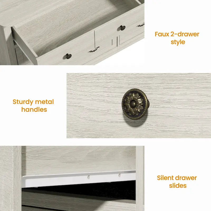 Commode à 6 tiroirs, très grande, gris clair