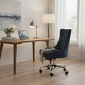 Ovi Swivel Office Chair, Navy Blue Fabric, Tufted Back, Rolling Wheels