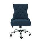 Chaise de bureau pivotante, Tissu bleu marine, Dossier capitonné, Roulettes