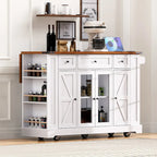 53 Îlot de cuisine de style ferme avec deux portes d'armoire en verre trempé (tabouret non inclus)