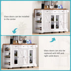 53 Îlot de cuisine de style ferme avec deux portes d'armoire en verre trempé (tabouret non inclus)