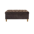 Banc de rangement/ottoman, tissu velours marron chocolat, bois, 102 cm