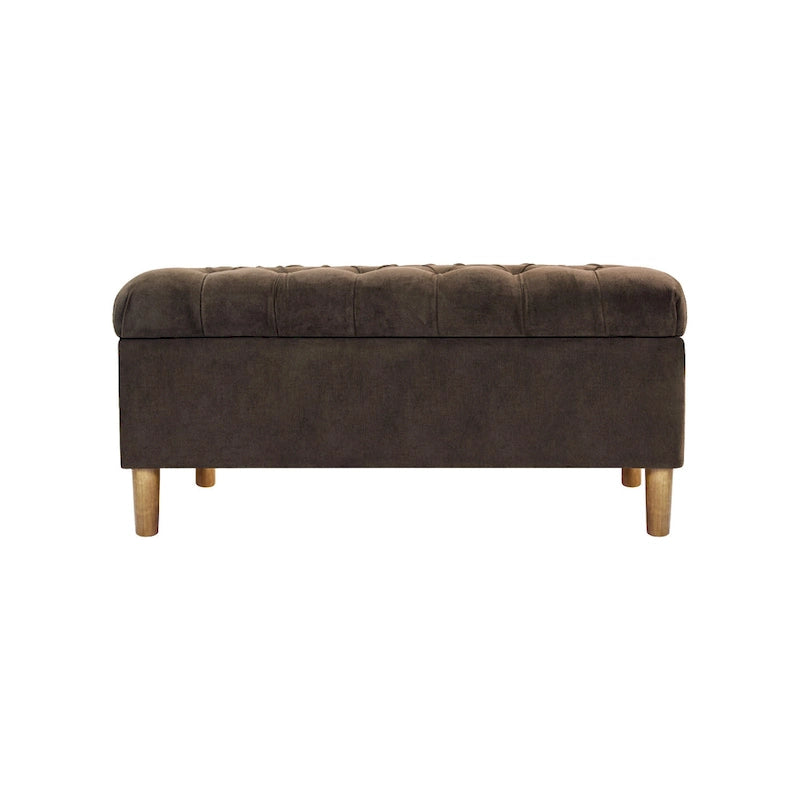 Banc de rangement/ottoman, tissu velours marron chocolat, bois, 102 cm