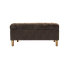 Banc de rangement/ottoman, tissu velours marron chocolat, bois, 102 cm