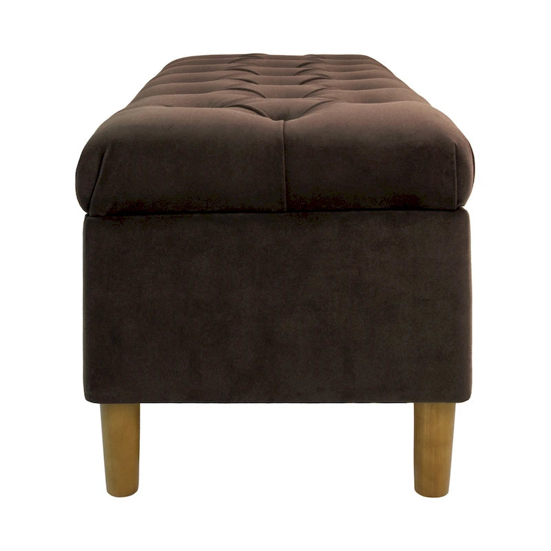 Banc de rangement/ottoman, tissu velours marron chocolat, bois, 102 cm