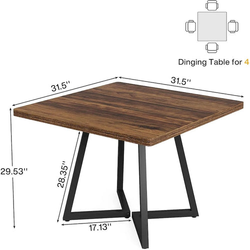 Table à manger carrée en bois de 31,5 pouces avec base en métal