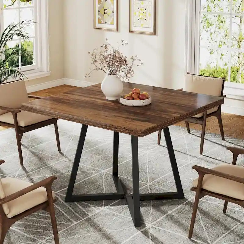 Table à manger carrée en bois de 31,5 pouces avec base en métal