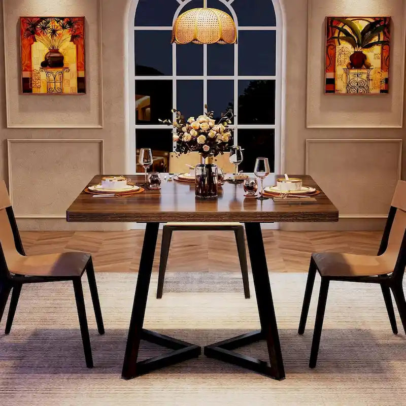 Table à manger carrée en bois de 31,5 pouces avec base en métal