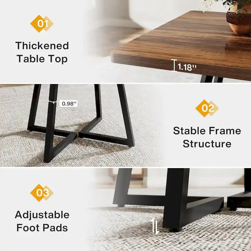 Table à manger carrée en bois de 31,5 pouces avec base en métal