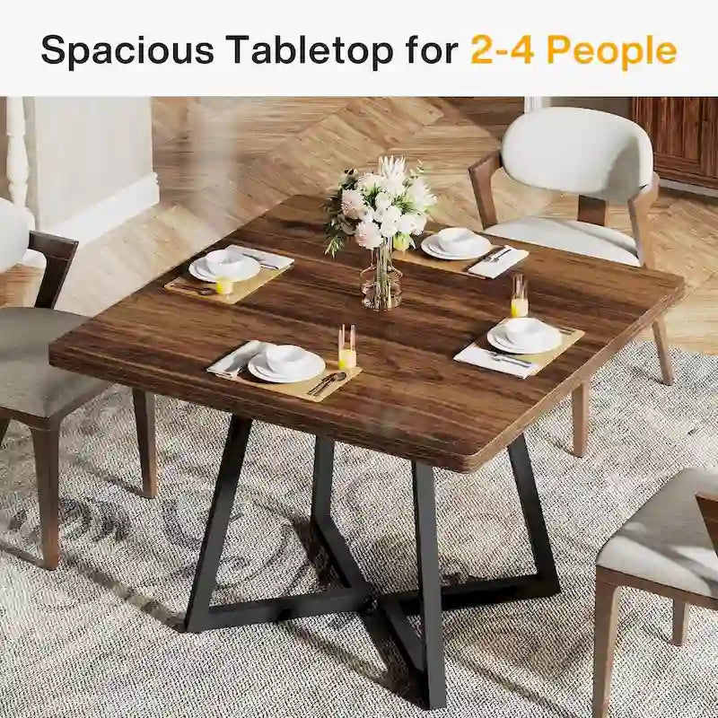 Table à manger carrée en bois de 31,5 pouces avec base en métal