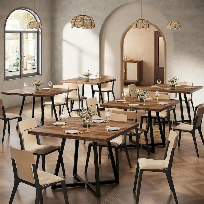 Table à manger carrée en bois de 31,5 pouces avec base en métal