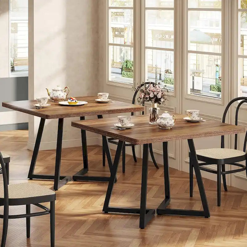 Table à manger carrée en bois de 31,5 pouces avec base en métal