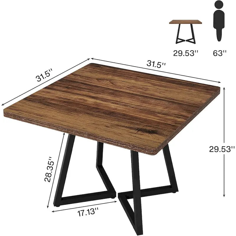 Table à manger carrée en bois de 31,5 pouces avec base en métal