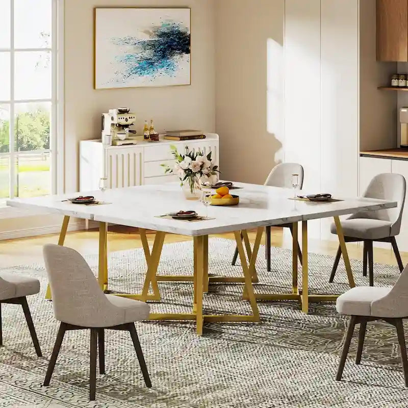 Table à manger carrée en bois de 31,5 pouces avec base en métal