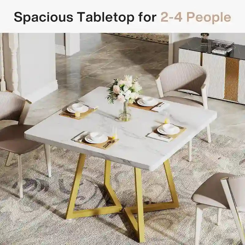 Table à manger carrée en bois de 31,5 pouces avec base en métal