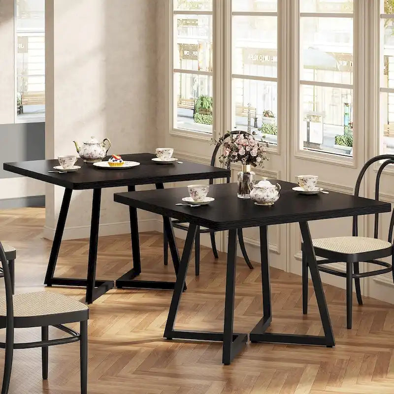 Table à manger carrée en bois de 31,5 pouces avec base en métal