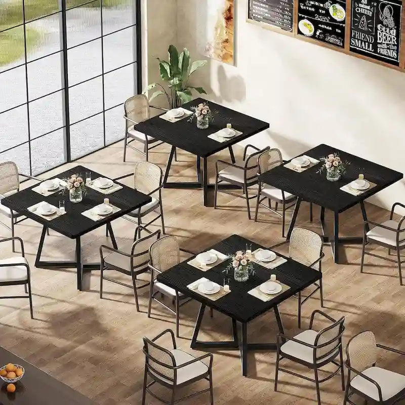 Table à manger carrée en bois de 31,5 pouces avec base en métal