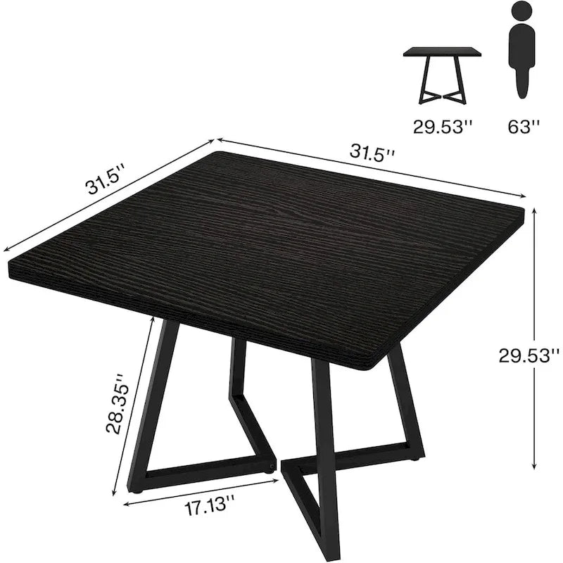 Table à manger carrée en bois de 31,5 pouces avec base en métal