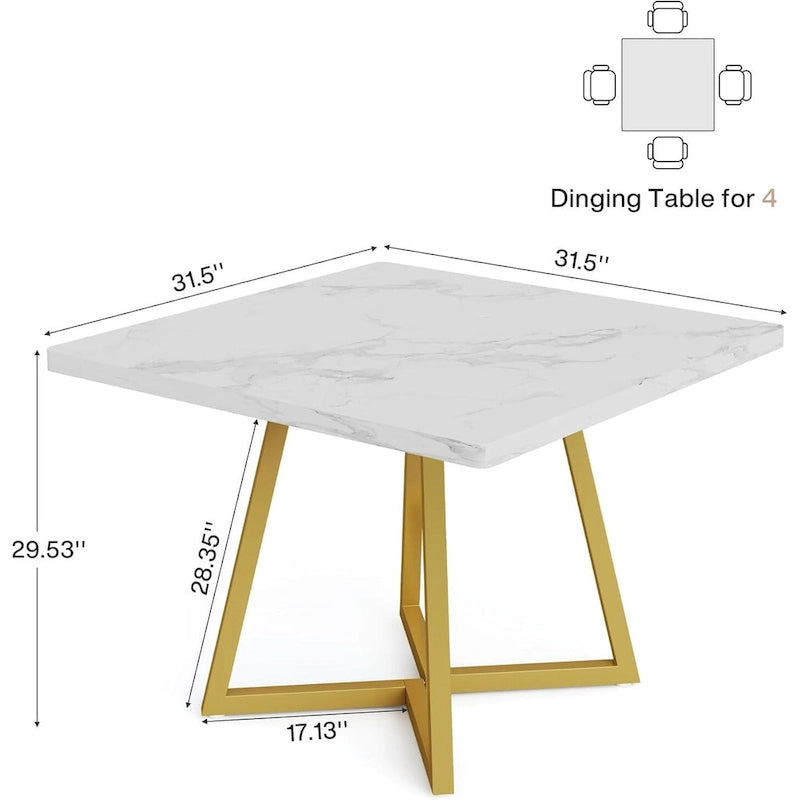Table à manger carrée en bois de 31,5 pouces avec base en métal