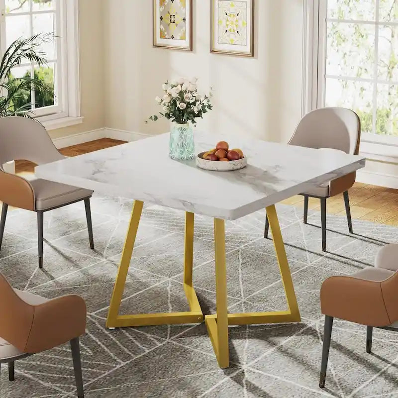 Table à manger carrée en bois de 31,5 pouces avec base en métal