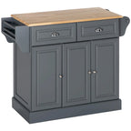 Îlot de cuisine avec rangement, Chariot de service de cuisine roulant avec plateau en bois d'hévéa, Tiroir de rangement et placard