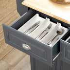 Îlot de cuisine avec rangement, Chariot de service de cuisine roulant avec plateau en bois d'hévéa, Tiroir de rangement et placard