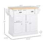 Îlot de cuisine avec rangement, Chariot de service de cuisine roulant avec plateau en bois d'hévéa, Tiroir de rangement et placard