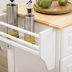 Îlot de cuisine avec rangement, Chariot de service de cuisine roulant avec plateau en bois d'hévéa, Tiroir de rangement et placard