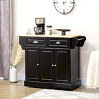 Îlot de cuisine avec rangement, Chariot de service de cuisine roulant avec plateau en bois d'hévéa, Tiroir de rangement et placard