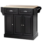 Îlot de cuisine avec rangement, Chariot de service de cuisine roulant avec plateau en bois d'hévéa, Tiroir de rangement et placard
