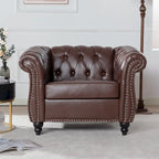 Fauteuil-canapé touffeté en similicuir marron surdimensionné – 32,09 x 38,98 x 28,35