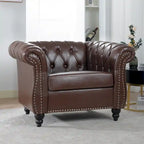 Fauteuil-canapé touffeté en similicuir marron surdimensionné – 32,09 x 38,98 x 28,35