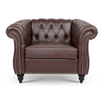 Fauteuil-canapé touffeté en similicuir marron surdimensionné – 32,09 x 38,98 x 28,35