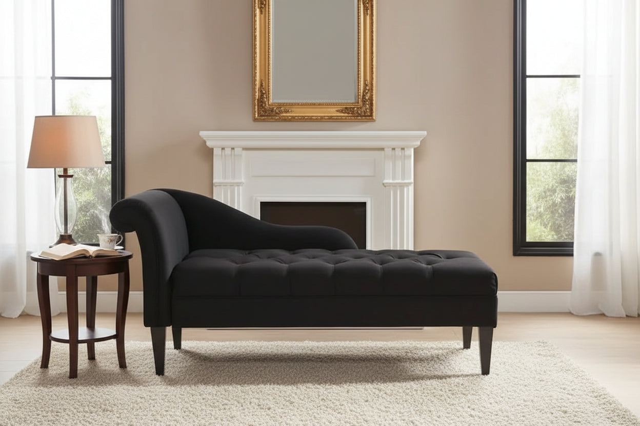 Harrison 64 Mid-Century Tufted Rolled-Arm Chaise Lounge