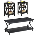 Table basse de salon moderne, comprenant une table basse en bois et une table d'appoint.