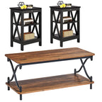 Table basse de salon moderne, comprenant une table basse en bois et une table d'appoint.
