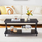 Table basse de salon moderne, comprenant une table basse en bois et une table d'appoint.