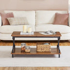 Table basse de salon moderne, comprenant une table basse en bois et une table d'appoint.