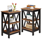 Table basse de salon moderne, comprenant une table basse en bois et une table d'appoint.