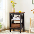 Table basse de salon moderne, comprenant une table basse en bois et une table d'appoint.