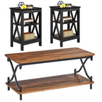 Table basse de salon moderne, comprenant une table basse en bois et une table d'appoint.