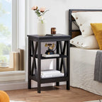 Table basse de salon moderne, comprenant une table basse en bois et une table d'appoint.